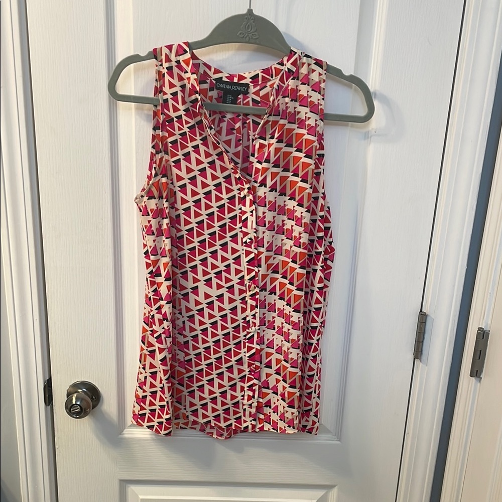 Cynthia Rowley Red and White Graphic Sleeveless Tank Top